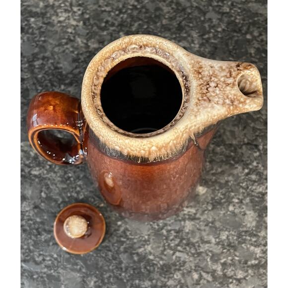 Vintage Hull Oven Proof USA Brown Drip Glaze Pitcher with Lid 11 1/4” - Picture 6 of 7